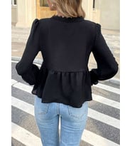 Kadın Dantelli V Yaka Ayrobin Bluz (Siyah)