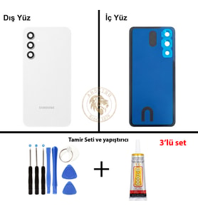 Samsung A54 Beyaz Arka Pil Kapağı Batarya Kapağı Lazer Kesim + Yapıştırıcı ve Vida Seti