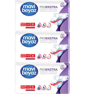 Mavi Beyaz Ped Ekstra Tekstil Yüzeyli Yetişkin Bel Bantlı Hasta Bezi XL Ekstra Büyük 90 Adet