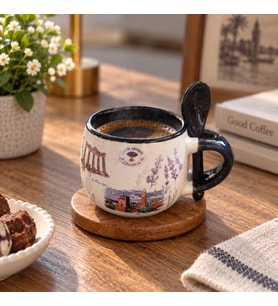 Kupa Bardak Porselen Kaşıklı 100 ML Yöresel Türkiye Temalı Hediyelik Kahve Çay Kupası