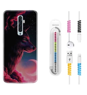 Oppo Reno 2Z 4 Lite 4 Pro 5 6 7 A31 Kılıf Kablo Koruma Spiral Silikon Wolf and Moon 1380