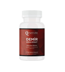 Q Natura Series, Demir Bisglisinat ( İRON ) complex 60 Bitkisel Kapsül (Dong Quai, Ahududu,Vit C,E,B12,B6, folik asit,selenyum)