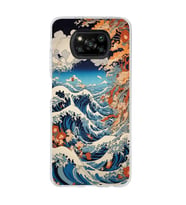 Poco X3 Pro Uyumlu Kanagawa Dalga Desenli Şeffaf Telefon Kılıfı