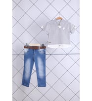 Babyhola Pamuk Gömlek Kot Pantolon Erkek Bebek Çocuk Bayramlık Takım Elbise 22329