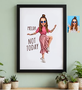 Kişiye Özel Karikatürlü Not Today Motivasyon Siyah Çerçeve Doğum Günü Hediyesi