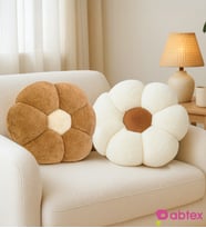 Pandamkee 2'li Dekoratif Papatya Şeklinde Peluş Yastık 40 cm – Yumuşak ve Konforlu Tasarım (Açık Kahve-Ekru)