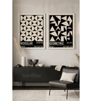 Geometrik Modernizm 2'li Ahşap Çerçeveli Tablo Seti
