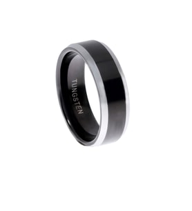 Erkek Siyah Renk Gümüş Detay Tungsten Yüzük