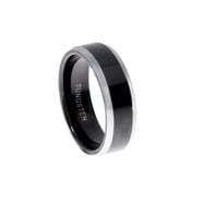 Erkek Siyah Renk Gümüş Detay Tungsten Yüzük