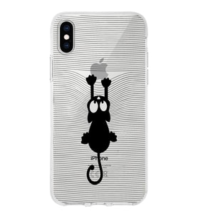 Apple iPhone XS Max Uyumlu Kapak Çizgi Kedi Tasarımlı Şeffaf Silikon Kılıf
