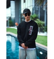 Uzun Kol Bisiklet Yaka Ön Ve Arka Baskılı SweatShirt - Siyah