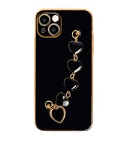 Ally iPhone 13 6.1inç Kılıf Kalp Bileklik Tutuculu Lüx Silikon Askılı Kılıf (Siyah)