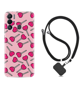 Tecno Pova Neo Kılıf Resimli Boyun Askılı İpli Desenli Silikon Heart Lollipop 1414