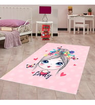 Prenses Desenli Renkli Dijital Baskı Yıkanabilir Kaymaz Taban Bebek ve Çocuk Odası Halısı (Pembe)