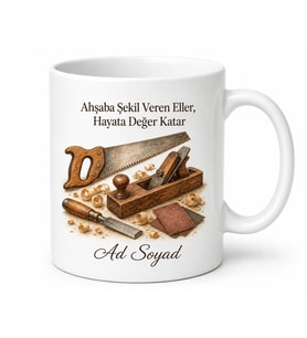 Marangoza Hediye Ahşap Kesim Vernik Zımpara Mobilya Montajı Temalı Baskılı Kupa Bardak
