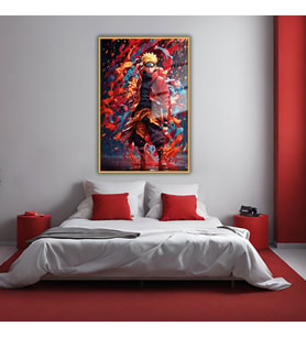 Metal Çerçeveli Temperli Cam Tablo Dizi Serisi Naruto Uzumaki (Gold)