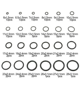 YATE10-24 Çeşit 120 Adet Kauçuk O-Ring Conta Takımı Kilitli Poşetli