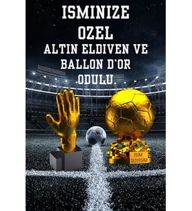 FLEXIS WE MAKE IT POSSIBLE FOR YOU İSME ÖZEL ALTIN ELDİVEN VE BALLON DOR ÖDÜLÜ KUPASI FUTBOL 20 CM