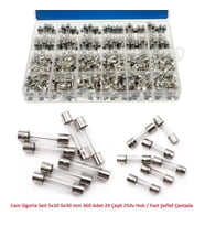 Cam Sigorta Seti 5x20 6x30 mm 360 Adet 24 Çeşit 250v Hızlı / Fast Şeffaf Çantada