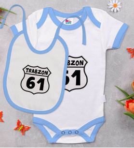 BK Kids Trabzon Tasarımlı Mavi Bebek Body Zıbın ve Mama Önlüğü Hediye Seti-1