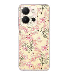 PrintiFy Vivo Y36 Uyumlu Kamera Korumalı Floral Kırmızı Tasarımlı Şeffaf Silikon Kılıf