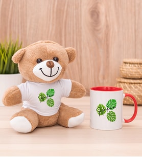 Kişiye Özel Erkeğe Hediye Yaprak Tasarım İsimli Peluş Ayı ve Kırmızı Kupa