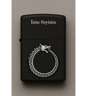 Yılan Jörmungandr Desenli Kişiye Özel İsimli Siyah Benzinli Metal Çakmak