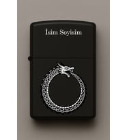 Yılan Jörmungandr Desenli Kişiye Özel İsimli Siyah Benzinli Metal Çakmak