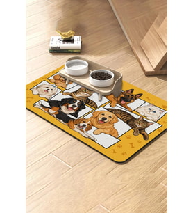 MAtGo Pati Kedi Köpek Beslenme Matı 50x70cm Su Geçirmez Mama Kabı Altlığı Paspası Patili Aile Albümü