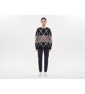 Kadın Oversize Triko Kazak - Modern Geometrik Desen