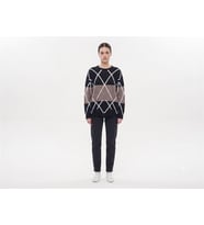 Kadın Oversize Triko Kazak - Modern Geometrik Desen