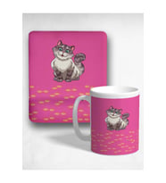 Happy Cat Oval Bilek Destekli Mouse Pad Ve Kupa Bardak Seti