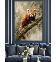 Ağaç Dalında Küçük Kızıl Panda Dekoratif Kanvas - Mdf Ahşap Tablo