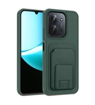 Redmi 15C Kılıf Deri Dokulu ve Kartlıklı BiKart TPU Premium Kapak (Koyu Yeşil)