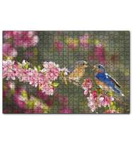 Cakapuzzle Kiraz Çiçekli Dalda Dişisini Besleyen Sevimli Kuş  Puzzle Yapboz MDF (Ahşap) (120 Parça)