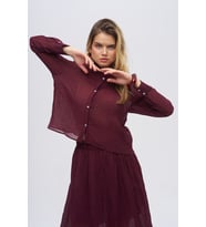 Çizgi Dokulu Klasik Yaka Transparan Gömlek (Bordo)