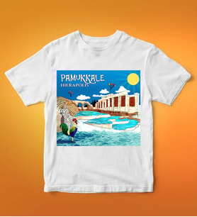 Pamukkale Tasarımlı Tişört (Beyaz)