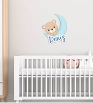 BK Gift Kişiye Özel Sevimli Ayıcık Tasarımlı Çocuk Odası Ahşap Duvar Süsü-3 (Beyaz)