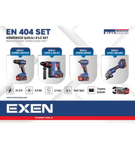 EXEN EN 404 SET - 21V 4Ah Kömürsüz Şarjlı Makina 4'lü Set EX018042