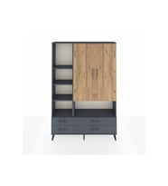 Arges Dolap 8 Raflı 4 Çekmeceli 2 Kapaklı 132x30x195 Antrasit-Çam/Antrasit