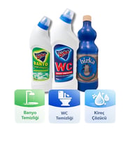 Birka 3’lü Temizlik Seti  WC Tuvalet 750 ml + Banyo Temizleyici 750 ml + Kireç Çözücü 1 kg