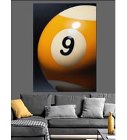 9 Numaralı Sarıt Siyah Bilardo Topu Dekoratif Kanvas - Mdf Ahşap Tablo