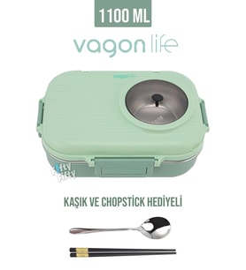 Vagonlife 1100 ML Çorba Kaseli-Metal Kaşıklı Paslanmaz Çelik Bento Lunch Box Yeni Nesil Sefer Tası-ffbl70100 (Yeşil)