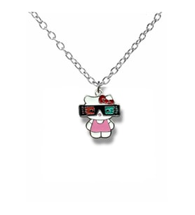 Gözlüklü Hello Kitty Figürlü Kolye – 60 cm Zincirli Sevimli ve Tarz Aksesuar (Gümüş)