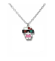 Gözlüklü Hello Kitty Figürlü Kolye – 60 cm Zincirli Sevimli ve Tarz Aksesuar (Gümüş)