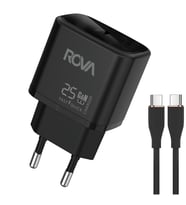 Rova SB123T 25W Type-C Hızlı Şarj Adaptörü + Type-C to Type-C Kablo Seti – Güvenlik Sertifikalı, Siyah