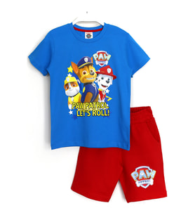Paw Patrol Marshall Chase Rubble Baskılı Erkek Çocuk Takım Mavi Kırmızı