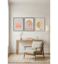 Geometrik Pastel Uyum 3’lü Ahşap Çerçeveli Tablo Seti