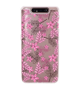 Samsung Galaxy A90   Kamera Korumalı  Kapak Floral Pembe Tasarımlı  Şeffaf Kılıf