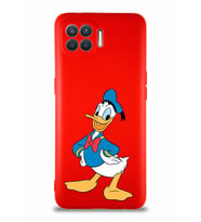 Oppo Reno 4 Lite Soft Premier Kapak Donald Duck-C Tasarımlı Silikon Kılıf - Kırmızı (Şeffaf)